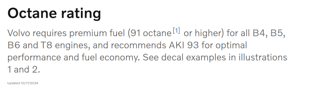 Does Volvo S60 Require Premium Gas