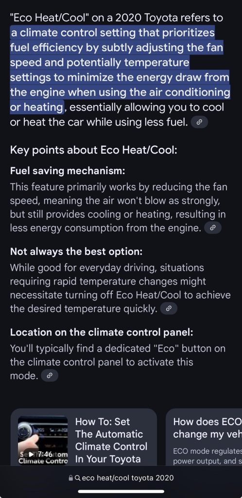 What Is Eco Heat Cool On Toyota Corolla